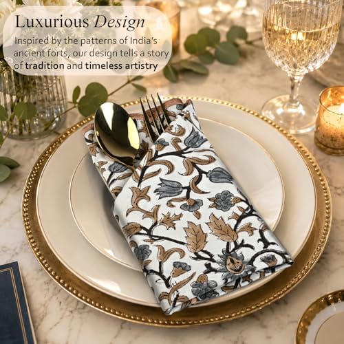 CPC Autumn Vine Block Print Cotton Embroidery Napkin 18x18 (Pack of 4) - Image 5