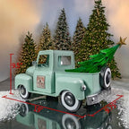Zaer Ltd. Metal 18.5" Long Multi-Seasonal Christmas and Harvest Pickup Truck with Metal Tree, Pumpkins, and Matching Side-Magnet Sets (Soft Green) - Image 2