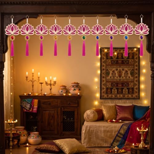 AceOrbit 24 Pcs Multicolor Lotus Diwali Hanging Decorations for Home - Image 7