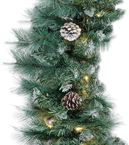 Best Choice Products 9ft Pre-Lit Christmas Garland Holiday Décor for Stairs, Mantel, w/Pine Cones, 2-in-1 White & Multi LED Lights - Semi-Flocked by BestChoiceProducts