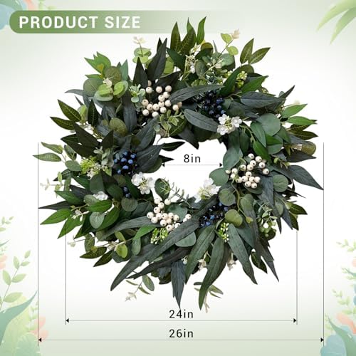 24'' Eucalyptus Wreaths for Front Door,Spring Summer Fall Winter Wreaths,Large Outdoor Greenery Wreaths for Porch,Wall,Holiday,Home Decor-Spring, Summer, Fall, Winter All Seasons - Image 3