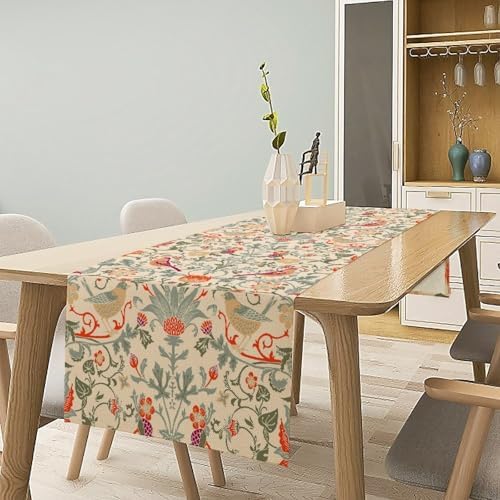William Morris Style Floral Table Runner for Table Decor, Art Rustic Botanical Flower Vintage Printed for Kitchen Dining Room Living Room Farmhouse Party Holiday Decorate 13" x 120" - Image 6