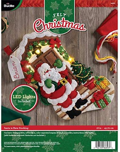 Bucilla 86893 Light Up Felt Applique Christmas Stocking, 18", Santa is Here by Bucilla