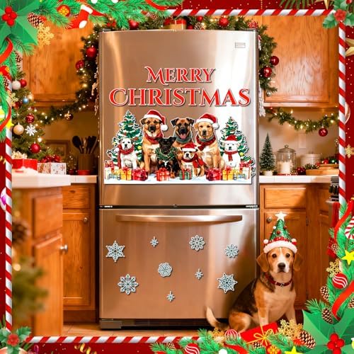Christmas Garage Door Decorations Magnets Merry Christmas Dogs Garage Door Magnet Stickers with Cute Dogs Snowflake Fridge Stickers Decals for Xmas Party Winter Holiday Metal Door Car Refrigerator - Image 6