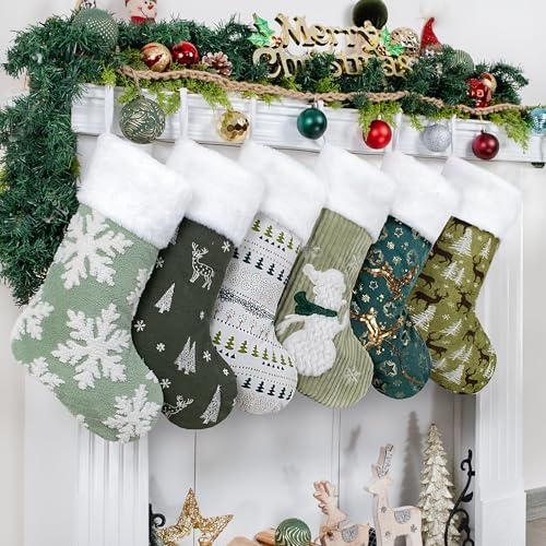 LUBOT Set of 6 Pack Christmas Stockings Applique Sequin Embroidery Craft Mix Plush Classic Rustic Large Family Xmas Stocking Set Fireplace Hanging Holiday Decor by LUBOT