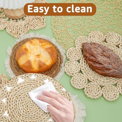 7 Pcs Boho Wall Basket Decor, Rattan Wicker Boho Wall Decor, Hanging Woven Basket Wall Decor, Round Handmade Wall Art for Living Room Bedroom Display Table Settings Home Christmas Decoration (Khaki) - Image 5
