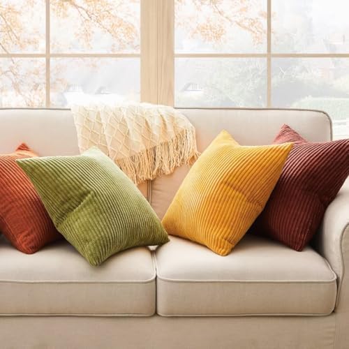 Topfinel Fall 20x20 Set of 4 Couch Decorative Pillow Covers,Modern Burnt Orange Yellow Green Gradient Corduroy Throws Pillow Case,Rustic Western Cushion Covers for Bed Sofa Living Room Home Decor - Image 4