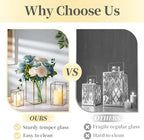 Hewory Glass Hurricane Candle Holder, 3Pcs Gold Rectangle Flower Holders - Image 6