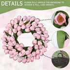 24 Inch Tulip Summer Wreath for Front Door Spring Silk Wreath with Green Leaves Artificial Tulip Flower Wreaths for All Seasons Farmhouse Porch Wall Living Room Home Widding Decor - Image 2