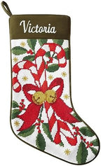 Let's Make Memories Personalized Needlepoint Christmas Stocking - Embroidered Family Stockings - Old-Fashioned Christmas Décor - Mantel Décor - 8"x17" - Customized Embroidered Name - Candy Cane by LetsMakeMemories