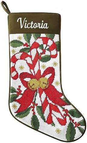 Let's Make Memories Personalized Needlepoint Christmas Stocking - Embroidered Family Stockings - Old-Fashioned Christmas Décor - Mantel Décor - 8"x17" - Customized Embroidered Name - Candy Cane by LetsMakeMemories