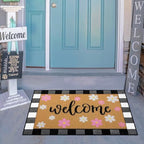Tinideya 2 Pcs Spring Door Mat Outdoor Layered Pink Flower Welcome Mat - Image 6