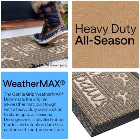 GORILLA GRIP WeatherMAX Door Mat, Indoor Outdoor Use, 47x35, Beige Paw - Image 3