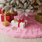 CHICHIC 60 inch Christmas Tree Skirt Faux Fur Xmas Tree Skirt Christmas Decorations Holiday Tree Ornaments Tree Decoration for Christmas Home Decorations, Xmas Party Holiday Decorations, Pink - Image 5