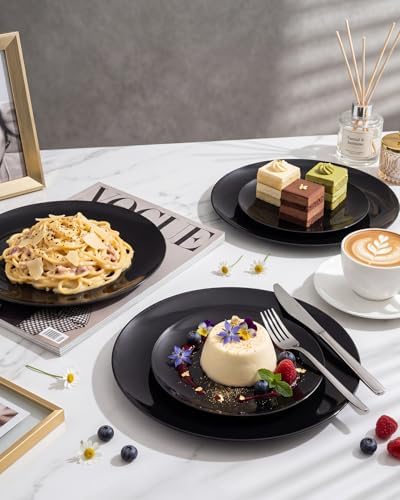 PULOTE 100PCS Black Plastic Plates Disposable - Premium Heavy Duty 50 Black Dinner, 50 Dessert/Salad Plates - Ideal for Party, Halloween - Image 6