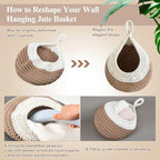 Honeydak 3 Hanging Baskets, White with Light Linen, Teardrop, Cotton Rope - Image 4