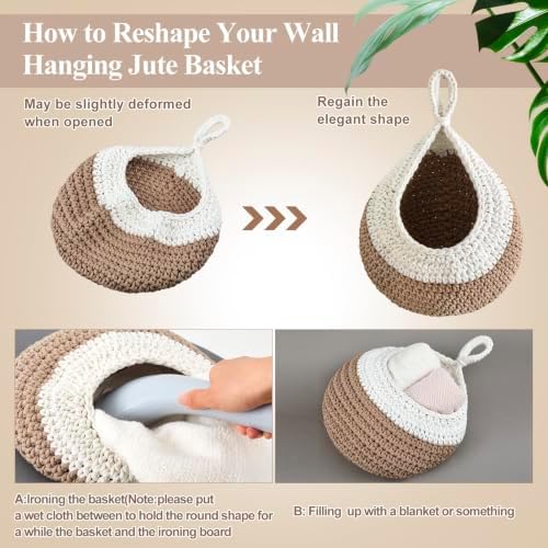 Honeydak 3 Hanging Baskets, White with Light Linen, Teardrop, Cotton Rope - Image 4