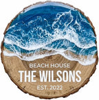 Personalized Family Name Sign, Custom Faux Resin Ocean Wave Wall Decor, Beach House Wood Slice Plaque, Flat MDF Board with Realistic 3D Print (Not Real Wood or Epoxy), Coastal Home Art by AydansUniqueFinds