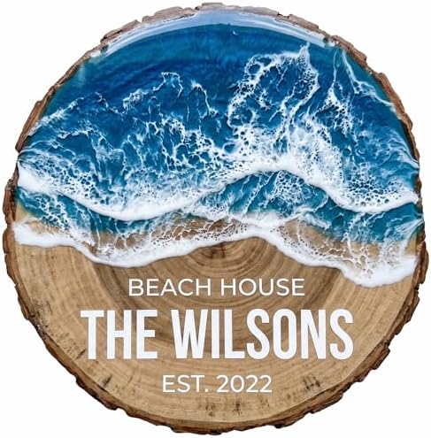 Personalized Family Name Sign, Custom Faux Resin Ocean Wave Wall Decor, Beach House Wood Slice Plaque, Flat MDF Board with Realistic 3D Print (Not Real Wood or Epoxy), Coastal Home Art by AydansUniqueFinds