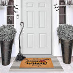 Halloween Welcome Door Mat Combo Set, Spider Web Coco Coir Doormat -3'x5' Black and White Striped Rug, Autumn Front Porch Entryway Decor Floor Mat - Image 3