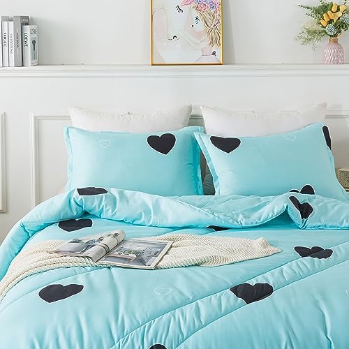 Caressma Blue Comforter Set Full Size Black Heart 3pcs with Pillowsham - Image 6