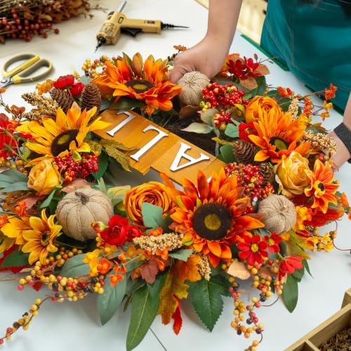24 Inch Fall Wreaths for Front Door Autumn Wreath with Fall Sign - Image 6