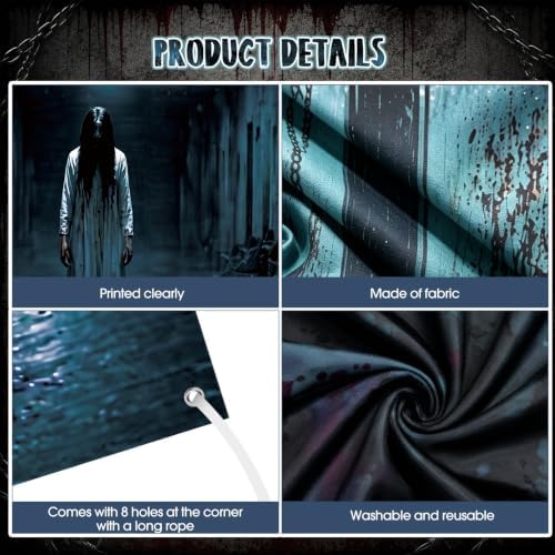 WovWeave 7 x 16 Ft Halloween Garage Door Cover Banner, Horror Basement - Image 3