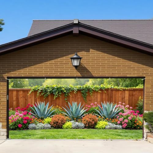 7x16FT Topical Leaves Flowers Garden Garage Door Banner Flower Fence Garden Garage Door Cover Decoration for Summer Garage Decoration - Image 7