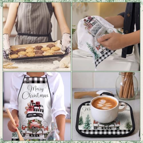 Bonuci 12 Pcs Christmas Kitchen Set Apron Table Runner Towel,Rustic Style - Image 6