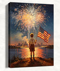 July 4th Patriotic Canvas Wall Art 4th of July USA Decorations Boy Holding American Flag and Dark Night Fireworks Picture Wall Decor Independence Day Home Decor 16x24in by HomeifHue