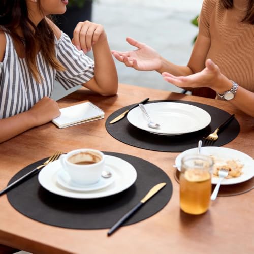 MOSAYT Vinyl Faux Leather Round Placemats Set of 6, 13 Inch, Black - Image 2