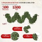 12FT Thick Christmas Garland with 300 Cedar Branches, Real Touch Green Cedar Garland for Christmas Decorations, Artificial Greenery Garland for Table, Mantle, Wall, Indoor, Outdoor Holiday Decor - Image 2