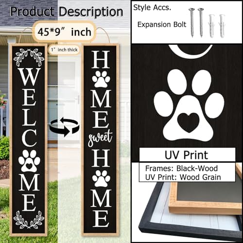 Outdoor Welcome Sign Front Porch Door Decor, 45"X9" Wood Black - Image 2