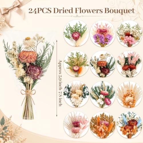 12/24PCS Handmade Dried Flower Bouquet with Stems Natural Dried Wildflowers 7.5” Mini Dry Flowers for Vase Farmhouse Decor, Wedding Styling, Photography Props, Gift DIY(24pcs, Gerbera Daisy) - Image 2