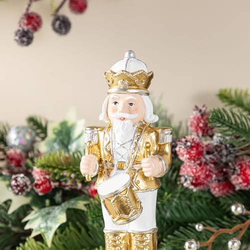 Glitzhome Nutcracker Christmas Stocking Holders, Set of 2 Gold and White Polyresin Mantel Hooks for Fireplace, Holiday Decor with Non-Slip Base - Image 6