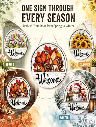 Interchangeable Welcome Sign for Front Door, 12 Inch Wood Hanging Sign，setB - Image 4