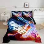 Ice Hockey Comforter Set Queen, Puck Hockey Player Bedding Sets for Kids Boys Girls Teens, Red Blue Lightening Duvet Insert, Winter Sports Game Down Comforter Bedroom Decor for All Season, 3 Pieces - Image 2