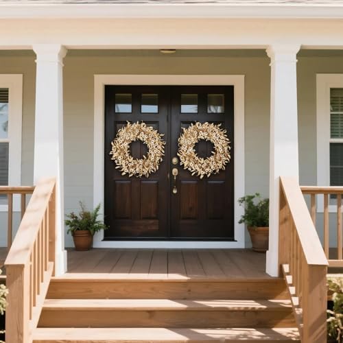24 Inch White Floral Wreaths for Front Door - Spring Summer Decor with Artificial Eucalyptus, Boxwood & Grain Stems, All Season Farmhouse Wreath for Indoor Outdoor - Image 6