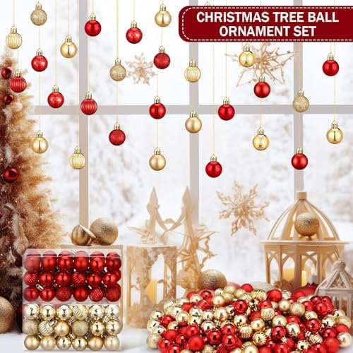 Shappy 216 Pcs Mini Christmas Ball Ornament 1.18 Inch,Red, Gold - Image 4