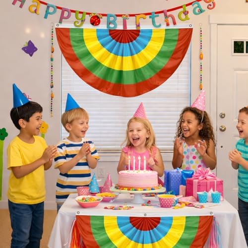 4Pack Easter Pleated Fan Flag 2x4 Ft Bunting Flags,Half Fan Decor Spring Easter's Day Party Bunting Sewn Stripes Canvas Header Brass Grommets for Outsider Garden Porch - Image 6