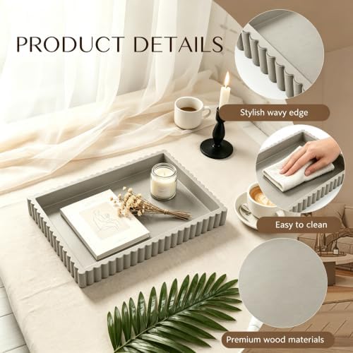 Decorative Tray for Coffee Table Decor, 14" x 10" Rectangular Wooden Coffee Table Tray, Modern Decorative Trays for Home Decor, Living Room, Entry, Dining Room (Grey) - Image 7