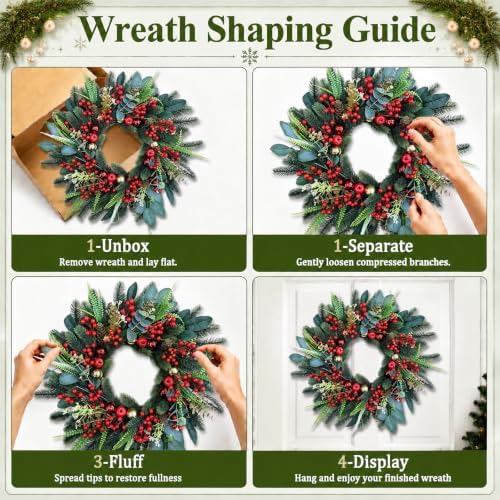 24" Pre-Lit Christmas Wreath Artificial Christmas Wreath with 50 LED Lights - Image 6
