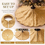 Velvet Christmas Tree Skirt Decor, 60 Inches, Scalloped Edge, Gold - Image 6