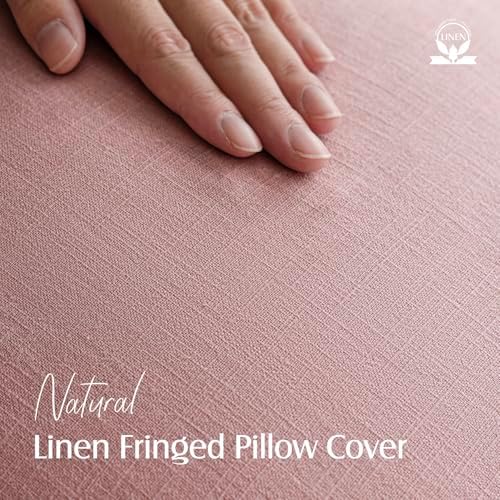 Foindtower Decorative Linen Fringe Throw Pillow Covers 22×22 Inch,Rose Pink - Image 2