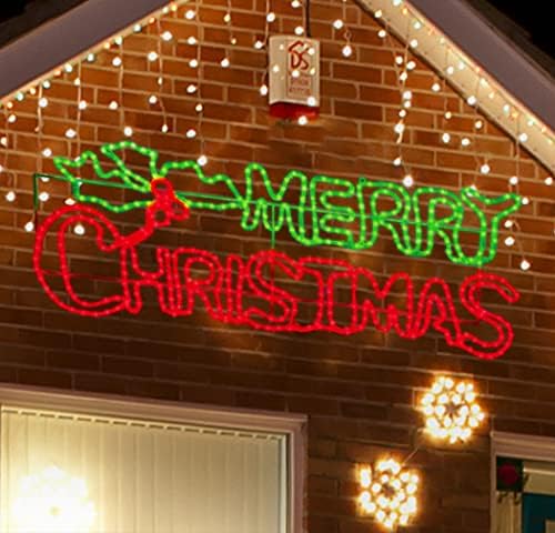 LAMPHOME Large 48"x18" 504 LED Merry Christmas Neon Motif Super-Bright Green and Red LEDs Outdoor Christmas Decoration with UL Standard Adaptor Waterproof for Outdoor Home Party Wall Hanging Holiday by ULL