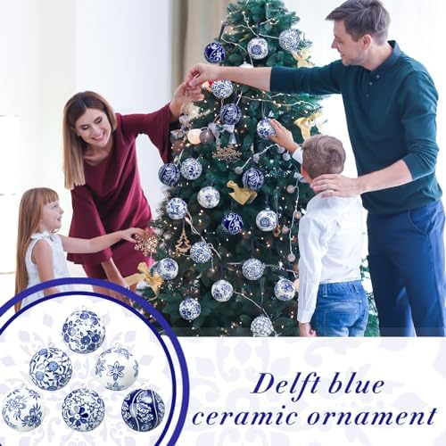 Cindeer 12 Pcs Blue and White Christmas Porcelain Balls, Elegant Style - Image 5