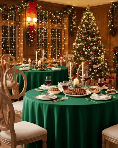 Green Round Tablecloth 120 Inch, 2-Pack Waterproof Slub Textured - Image 2