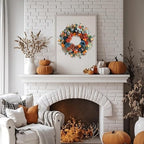 24-inch Fall Wreath Handcrafted Blue Orange Hydrangeas Roses Pumpkins Berries Front Door Wreath Courtyard Corridors Indoor Outdoor Home Decoration Thanksgiving Harvest Festival Celebrations Decoration - Image 6
