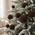 6In Large Brown Velvet Christmas Ornaments Set,2Pcs Flocked Ornaments Balls - Image 2