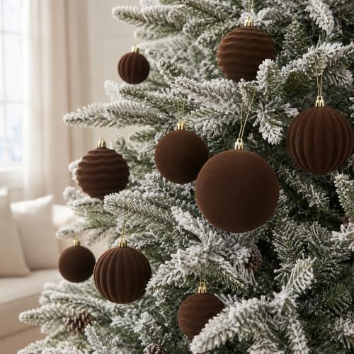 6In Large Brown Velvet Christmas Ornaments Set,2Pcs Flocked Ornaments Balls - Image 2